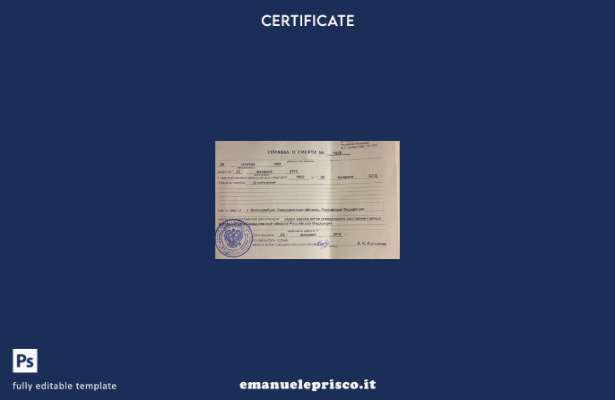 stile verificato Russia Modello di certificato di morte dell'ufficio del registr